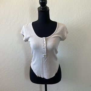 Henley waffle knit top